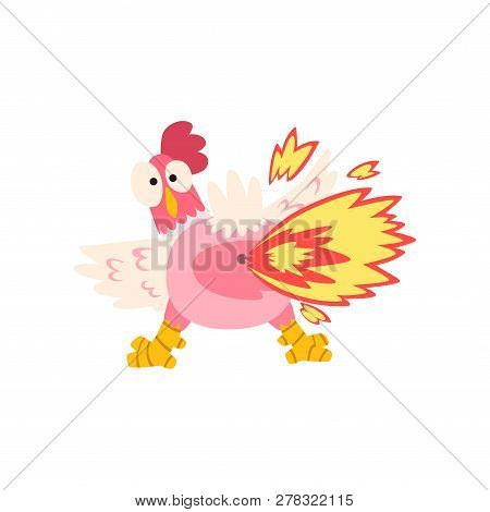 Hot Spicy Chicken Farting Fire, Creative Logo Design Element Vector Illustration