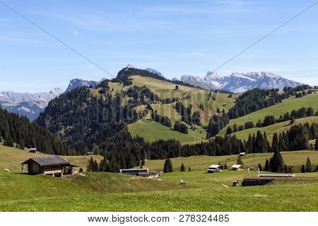Compaccio Compatsch, Italy On September 12. View From The Mountain Station Towards The Landscape On 