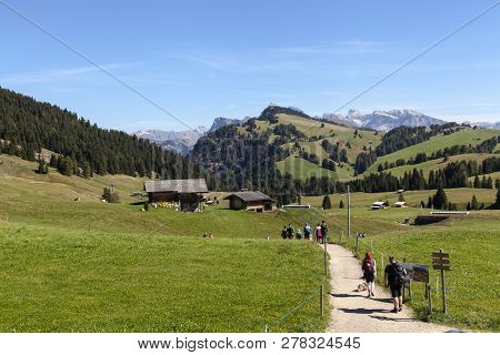 Compaccio Compatsch, Italy On September 12. View Of The Landscape, Trail On September 12, 2018 In Co