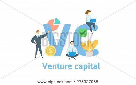 Vc, Venture Capital. Concept With Keywords, Letters And Icons. Flat Vector Illustration. Isolated On