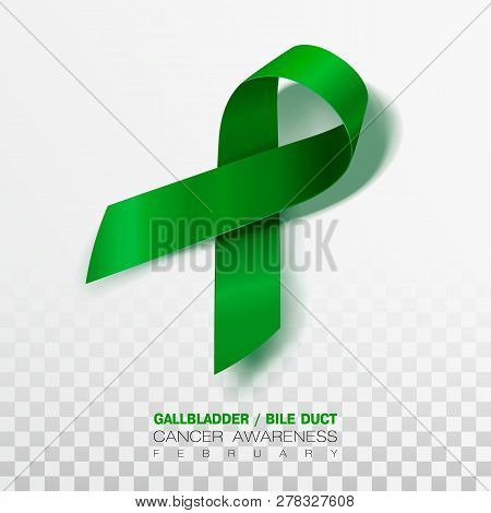 Gallbladder And Bile Duct Cancer Awareness Month. Realistic Kelly Green Ribbon Symbol. Medical Desig