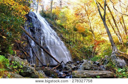 Crabtree Falls In Marion, North Carolina During A Colorful Autumn
