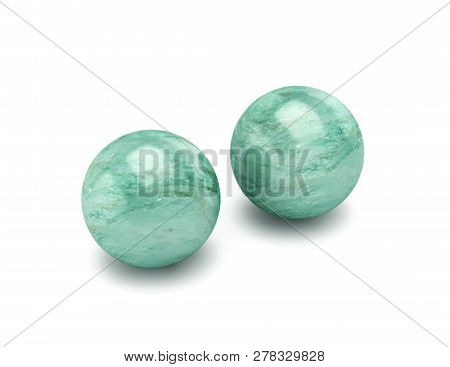 Two Polished Stone Spheres, Meditation Balls Isolated On White. 3d Rendering With Clipping Path