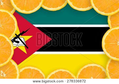 Mozambique Flag  In Fresh Citrus Fruit Slices Frame