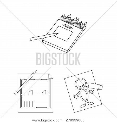 Isolated Object Of Pencil And Sharpen Symbol. Set Of Pencil And Color Vector Icon For Stock.