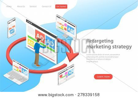 Isometric Flat Vector Concept Of Retargeting Marketing Stragety.