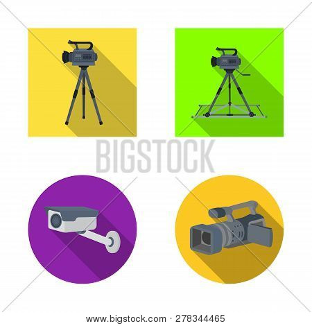 Vector Design Of Camcorder And Camera Symbol. Set Of Camcorder And Dashboard Stock Symbol For Web.