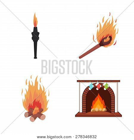 Vector Design Of Fire And Flame Icon. Set Of Fire And Fireball Vector Icon For Stock.