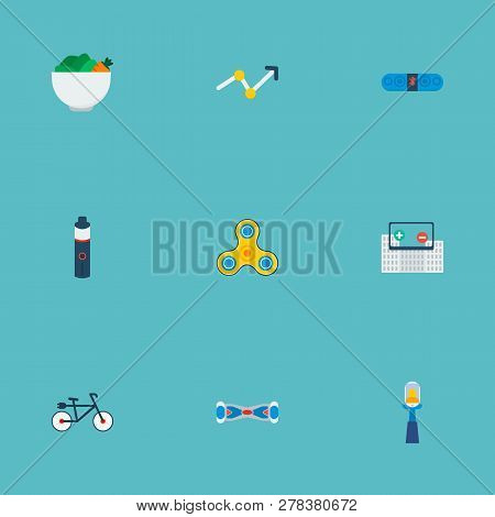 Set Of Trend Icons Flat Style Symbols With Augmented Reality, Gyroscooter, Vegan And Other Icons For