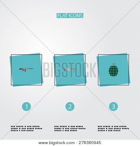 Set Of Gaming Icons Flat Style Symbols With Rpg, Grenade, Kalashnikov And Other Icons For Your Web M