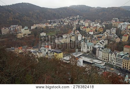 Panoramic Aerial View Of Town Karlovy Vary