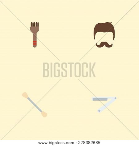 Set Of Shop Icons Flat Style Symbols With Straight Razor, Coloring Brush, Swab And Other Icons For Y
