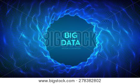 Abstract Science Background. Circle Grid Wave. Big Data Innovation Technology. Sphere Turbulence Wav