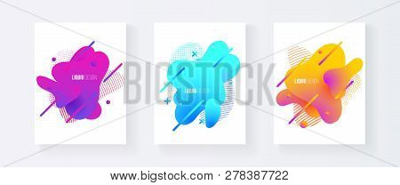 Abstract Cover Set Of Liquid Shapes. Fluid Vector Design. Gradient Flyer, Banners With Flowing Liqui