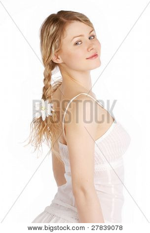 mujer romántica sobre fondo blanco