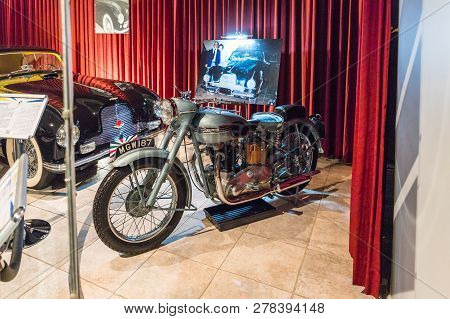 Amman, Jordan, December 07, 2018 : Triumph Thunderbird T6 - 1952 Motorcycle At The Exhibition In The