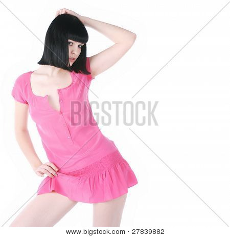 mujer sobre fondo blanco