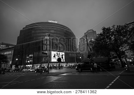 Berlin, Germany - November 12, 2014: Night View To Sofitel And Swissotel Hotels At Kurfuerstendamm S