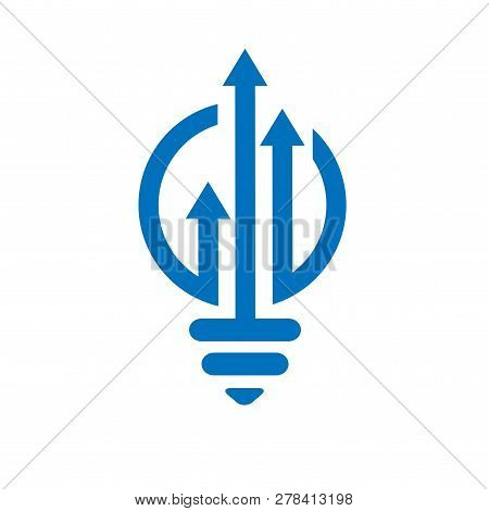 Bulb Lamp Financial Logo. Bar Chart And Arrow Marketing Symbol. Innovation Idea. Logo Template Ready