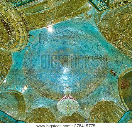 Yazd, Iran - October 18, 2017: The Stunning Dome Of Imam Zadeh Jafar Shrine Is Decorated With Comple