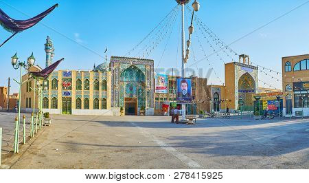 Yazd, Iran - October 18, 2017: The Large Square In Front Of Imam Zadeh Jafar Shrine With A View On I