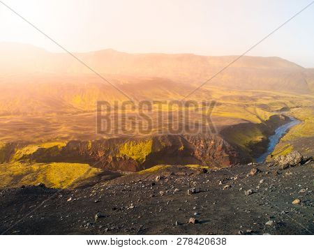Landscape Around Markarfljotsgljufur Gorge With Wild Markarfljot River. Part Of Laugavegur Trail, Ic