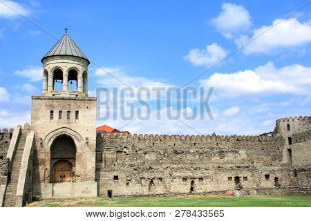 Fortress wall in Svetitskhoveli Orthodox complex in Mtskheta, Georgia. UNESCO world heritage site