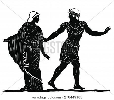 Heroes Of Ancient Greek Myths Theseus Abducts Helen. Vector Image Isolated On White Background.