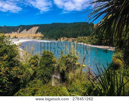 Picturesque Rakaia Gorge And Rakaia River On The South Island Of New Zealand
