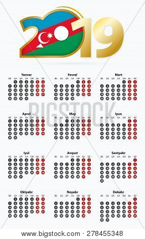 Vector Template Calendar 2019 With Number In Circles, Simple Azerbaijani Calendar For Year 2019.