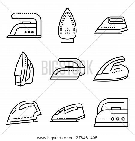 Smoothing-iron Icons Set. Outline Set Of Smoothing-iron Vector Icons For Web Design Isolated On Whit