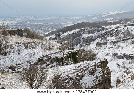 View From The Top Of Cheddar Gorge In Somerset On A Snowy Day