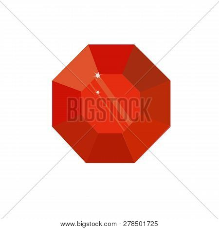 Faceted Red Ruby. Object Isolated On White, 3d Design Element Stock Vector Illustration For Web, For