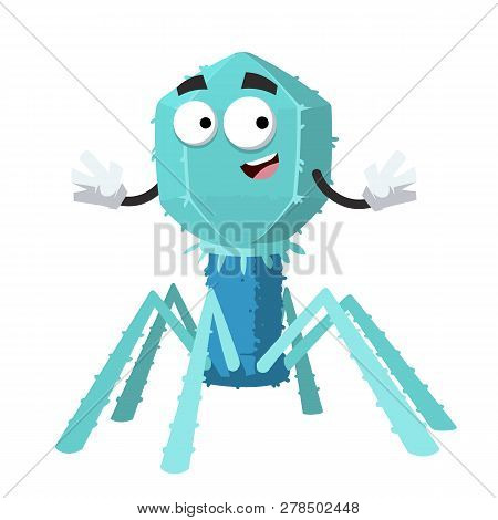 Cartoon Happy Bacteriophage Cell Mascot Smiling Isolated