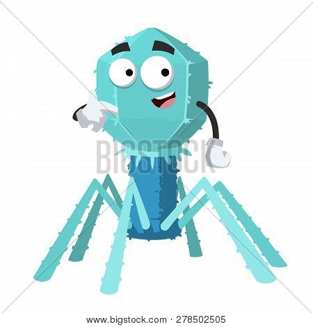 Cartoon Bacteriophage Cell Mascot Showing Himself Isolated