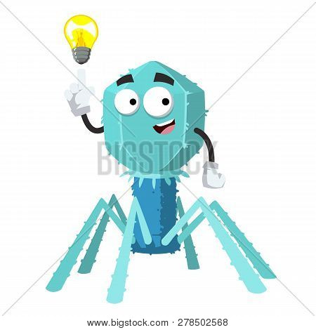 Cartoon Have An Idea Bacteriophage Cell Mascot Isolated