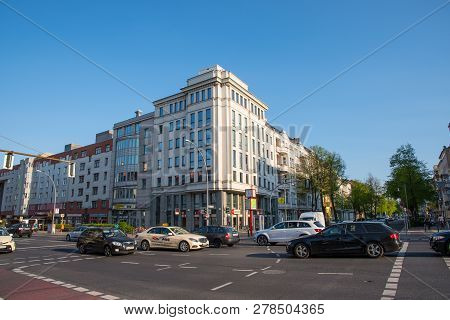 Berlin Germany - April 20. 2018: City Street In The Charlottenburg District Of Berlin