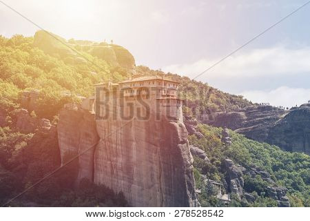 Monastries On High Cliffs Of Meteora Mountains, Greece