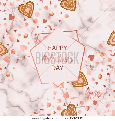 Happy Valentines Day Card With Gingerbread Hearts