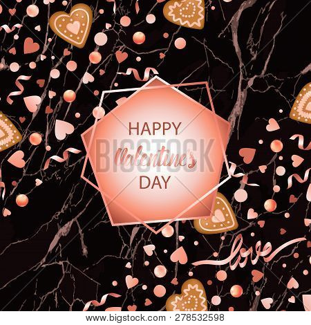 Happy Valentines Day Card With Gingerbread Hearts