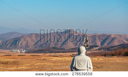 Landscape In The Chinese City Of Tumen. View From The Hua-yang Or Huayan Temple To The Mountain Loca