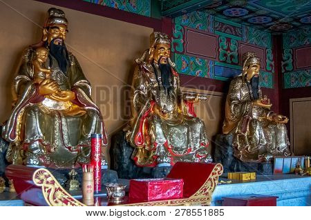 The Interior And Scenery Of The Buddhist Temple Of Hua Yan Or Huayan In The Chinese City Of Tumen, J
