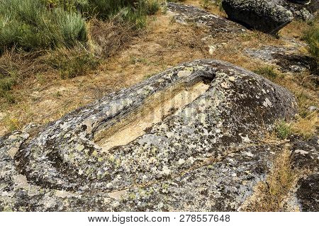 View Of A Granite Rock Cut Anthropomorphic Grave, Body-shaped Form With Head And/or Feet Defined, At