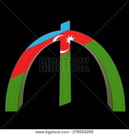 Currency Symbol With National Flag. Azerbaijanian Manat.. 3d Render Isolated On Black. Front View.