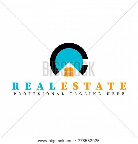 Vector Real Estate Initial Letter C Logo Design Template. Black, Orange And Blue Vector Icon. Illust
