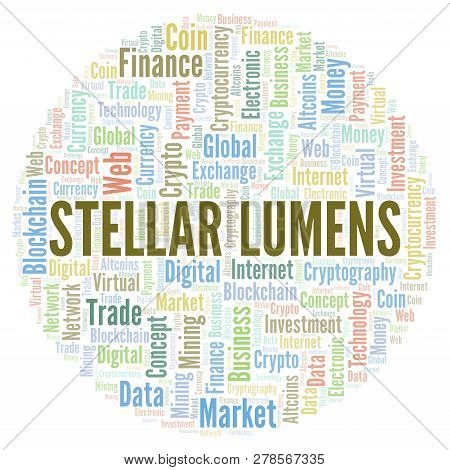Stellar Lumens Cryptocurrency Coin Word Cloud. Word Cloud Made With Text Only.