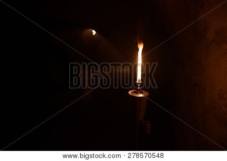 Fakel With Nice Warm Flame At Night And In The Background With A Nice Bokeh