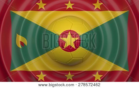 Grenada, Soccer Ball On A Wavy Background, Complementing The Composition In The Form Of A Flag, 3d I