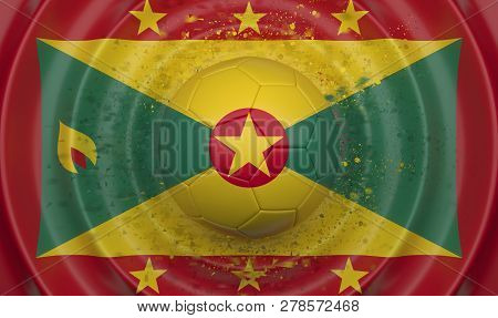 Grenada, Soccer Ball On A Wavy Background, Complementing The Composition In The Form Of A Flag, 3d I