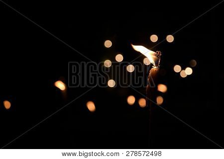 Fakel With Nice Warm Flame At Night And In The Background With A Nice Bokeh